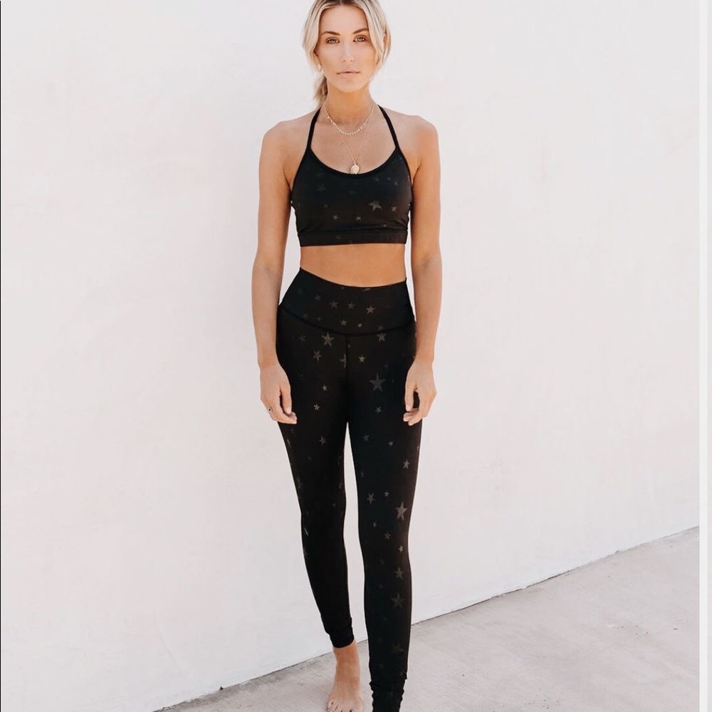 Navy & Gold Star inlay Yoga Pants & Sports Bra Set